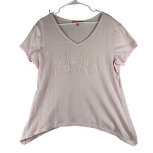 Sun Bay Sequin Shells Starfish V-Neck Short Sleeve T-Shirt Women Large Pale Pink